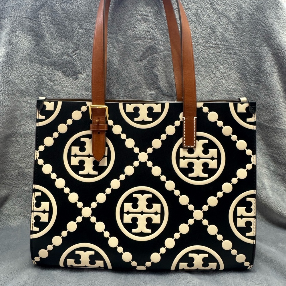 Tory Burch Black and White T Monogram Tote